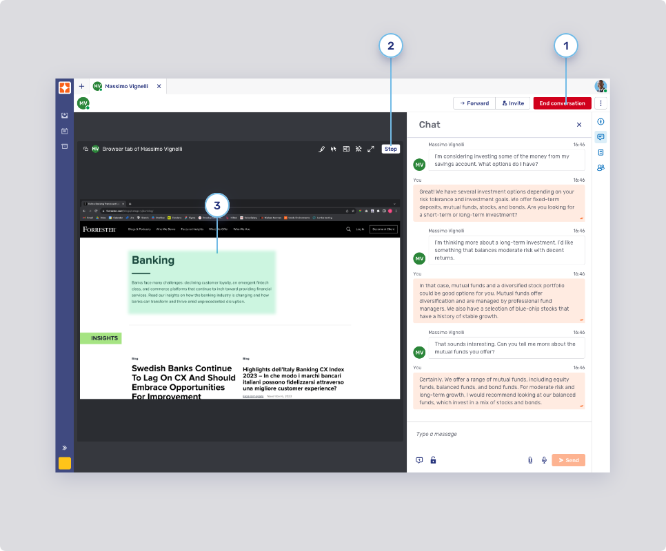 Agent collaboration space critical action button