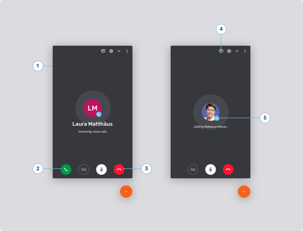 Video and voice chat conversation panel before answering the call