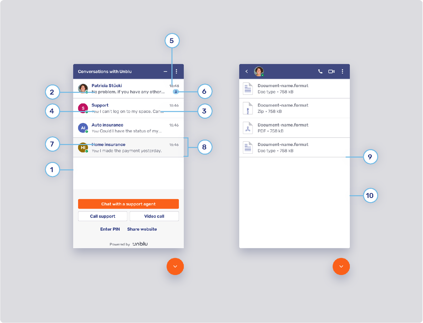Conversation inbox and file panels